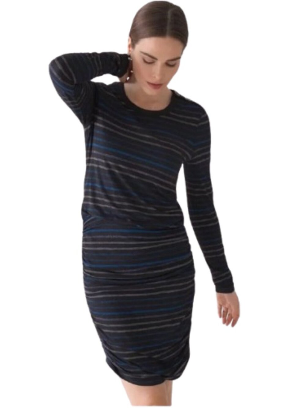 NWT White House Black Market Size Large Ruched Blouson Metallic Knit Dress NEW